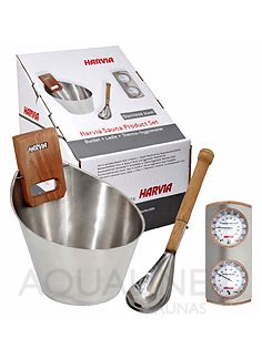 Harvia Steel Sauna Accessories Set - Bucket, Ladle &  Thermo/Hygrometer