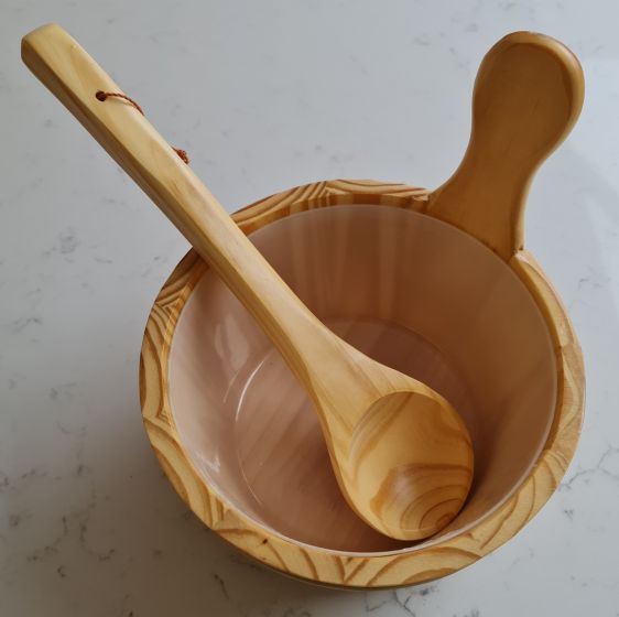 SaunaMed Traditional Wooden Bucket and Ladle